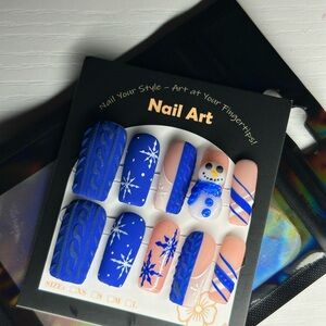 Blue and Peach Snowman Press-On Nails